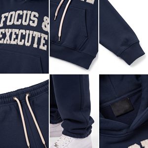 Conjunto Deportivo de Felpa para Mujer, con Capucha Bordada, Hombros Caídos, Pantalones Deportivos Gruesos de 500 GSM, Estilo Francés - Product Image 6