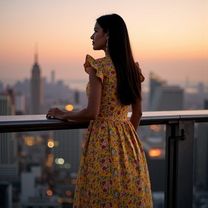 Vestido cruzado de manga de aleteo amarillo de algodón éticamente hecho a mano para damas con comodidad diaria atemporal en un diseño sostenible - Product Image 3