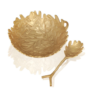 Bol de service de luxe en métal doré avec cuillère en forme de branche et motif en relief pour la décoration de table, service de cuisine créatif - Product Image 3