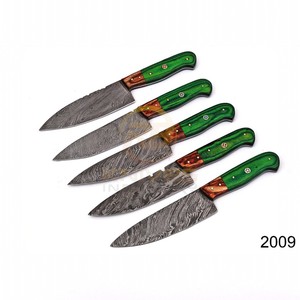 Handmade Damascus Chef <b>Knife</b> <b>Set</b> – Custom Kitchen <b>Knives</b> with Green Wood Handle – Razor <b>Sharp</b> Cooking <b>Knife</b> Collection - Product Image 1
