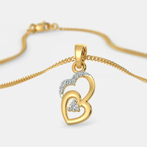 Collier pendentif de luxe en or jaune 14 carats avec double cœur floral et diamant de laboratoire taille brillant rond - Product Image 2