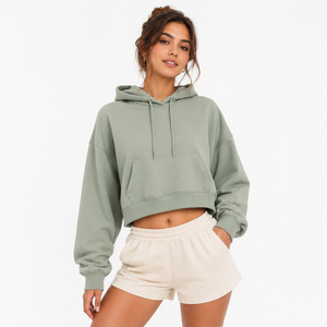 New Fashion Breathable Winter Woven Women Crop Top <b>Hoodies</b> with Front Logo for Wholesale <b>Workout</b> - Product Image 4