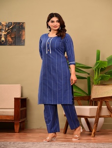 Conjunto de pantalón y kurta de algodón azul elegante para mujer, para uso en la oficina - Product Image 5