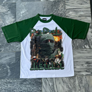 Camiseta Gráfica Vintage Oversize de Manga Raglán Americana para Hombre, Estilo Boxy Corto, 100% Algodón Pesado con Estampado Serigrafiado - Product Image 2