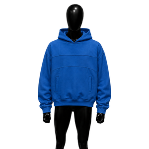 Sudadera con Capucha Azul Extra Grande PREMIUM para Hombre, Sudadera de Felpa de Algodón Azul Sólido, Estilo Casual, Corte Regular, Estilo Otoñal, RELAXE - Product Image 1
