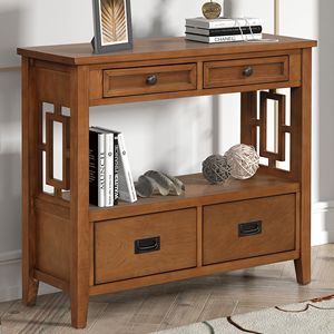 36-Inch Farmhouse <b>Pine</b> Wood Console <b>Table</b> with 4 Drawers and 1 Storage Shelf for Entryway Living Room or Bedroom - Product Image 3
