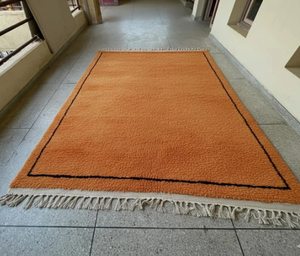 Alfombra marroquí anudada a mano de lana naranja y negra con flecos, diseño persa moderno bohemio para sala de estar, habitación infantil, oficina, hotel - Product Image 3