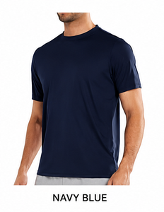 <b>Men's</b> <b>Navy</b> <b>Blue</b> Short Sleeve O-Neck Jersey <b>T</b>-<b>Shirt</b> Regular Fit Quick Dry Solid Color Casual Workout Gym Wear - Product Image 3
