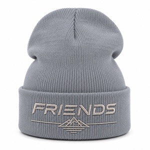 Embroidered Beanie Hat Gray Unisex Casual Winter <b>Cap</b> with <b>Mountain</b> Logo Design - Product Image 1