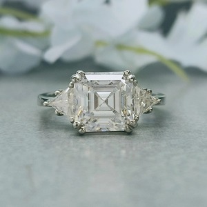 2.01CT Asscher Cut Moissanite Engagement <b>Ring</b> Taper Side Stone Gold Plated Women Wedding Anniversary Gift - Product Image 3