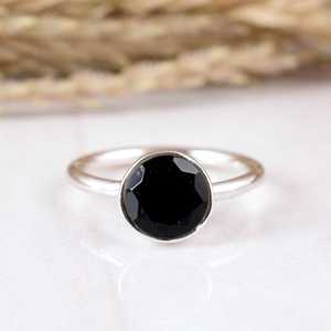 SHYAM JEWELRS Dainty 925 Sterling <b>Silver</b> Black Obsidian Unisex <b>Ring</b> Handmade Natural Gemstone <b>Adjustable</b> Band Boho Hippie - Product Image 1