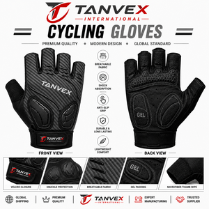 TANVEX Cycling Gloves Half Finger PU Breathable Gel <b>Padding</b> Anti-Slip Hook Loop Closure Unisex Outdoor Sports - Product Image 3