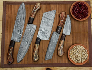 Coffret de couteaux de chef PRESTIGE BLADES, 5 pièces, en acier Damas 67 couches, faits à la main, manche en bois, tranchants, ambidextres, à lame droite - Product Image 6