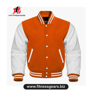 Veste universitaire en laine avec manches en polyester/coton, design personnalisé de style baseball, col montant, logo sur le devant - Product Image 1