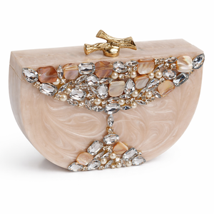 Bolso de Mano Ecológico de Lujo Adornado con Resina |   Bolso de noche clásico de moda con perlas y cristales |   Bolso de mano para bodas y fiestas - Product Image 1