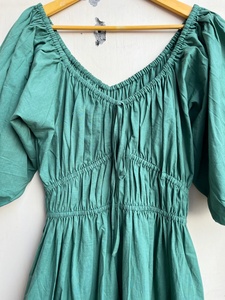 Vestido largo informal de algodón con escote corazón para mujer, color verde, teñido liso, regalo para ella. - Product Image 5
