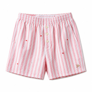 Pink Striped Seersucker Men's Mid Elastic <b>Boxer</b> Shorts Y2K Summer Heart Embroidery Rhinestone Detail Lightweight Cotton Poplin - Product Image 2