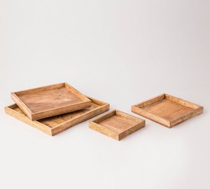Handmade Wooden Serving Trays <b>Set</b> <b>Square</b> Shape Unfinished Natural Wood For Residential Use Kitchenware Tableware Tray <b>Set</b> - Product Image 2