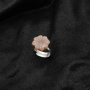 Boho Peach Moonstone Flower Carving <b>Ring</b> <b>Adjustable</b> Sterling <b>Silver</b> Band Wholesale Gemstone <b>Ring</b> - Product Image 2