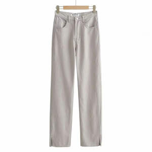 Pantalones vaqueros de mezclilla de algodón de cintura media, corte recto y holgado, estilo moderno para mujer, con logotipo personalizado, ideales para el invierno. - Product Image 5