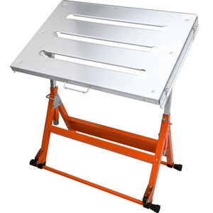 Banco da Lavoro per Saldatura con Dimensioni 76x51 cm e Capacità di Carico di 180 kg, Banco Pieghevole in Acciaio con Fessure da 2,8 cm e Ruote - Product Image 1