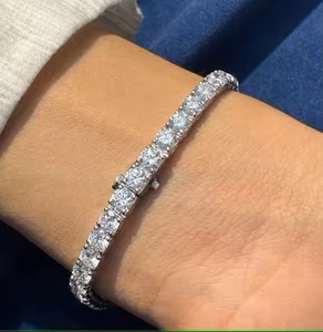 Round Shape Diamond Tennis <b>Bracelet</b> Minimalist Gold Stackable <b>Bracelet</b> Romantic Anniversary Gift for Wife for Parties - Product Image 5