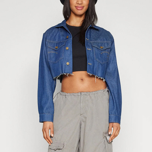 Fashion Cropped Denim <b>Jackets</b> for Women Custom Logo <b>Long</b> Sleeve Jean Coat Manufacturer Supply - Product Image 2