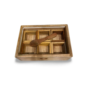 Wood Masala Spice <b>Box</b> Dishwasher Safe Spice <b>Box</b> And Spoon Square <b>Herb</b> Storage Container <b>Box</b> - Product Image 1