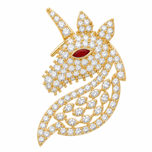 Broche Licorne Plaqué Or 14 carats avec Zircon Incrusté, Bijou Délicat en Argent Sterling 925 pour Femme, Idéal Cadeau de Mariage - Product Image 1