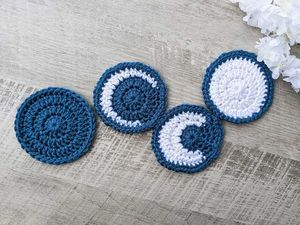 Posavasos de Ganchillo Hechos a Mano con Diseño del Ciclo Lunar, 6 Fases, Protectores de Bebidas de Algodón Duradero, Resistentes al Calor, Decoración Cósmica para Mesa de Cocina - Product Image 4