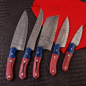 Nuevo Juego de Cuchillos de Cocina Profesionales de 5 Piezas de Acero de Damasco Hechos a Mano con Marcas Personalizadas, Mangos de Pakkawood, Ambidiestros, Full Tang - Product Image 3