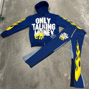 Only Talking Money Tracksuit Full <b>Zip</b> <b>Hooded</b> Sweatshirt Pants Set Black White Flame Print Streetwear Unisex Adult Autumn Wear - Product Image 3