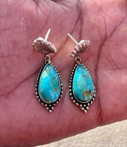 Teardrop Turquoise <b>Earrings</b>: Sterling <b>Silver</b> <b>Dangle</b>, Natural Gemstone - Product Image 5