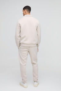 Mens Cream Collared Full-Zip Jacket and Matching Track <b>Pants</b> Tracksuit OEM ODM Wholesale Apparel - Product Image 3