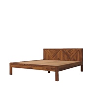 Lit sans rangement en teck massif, design moderne, finition miel clair, mobilier de chambre de haute qualité