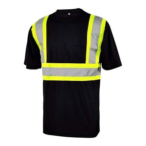 เสื้อทำงานสะท้อนแสงสำหรับผู้ชาย โพลีเอสเตอร์ สไตล์เสื้อกั๊ก สีดำลายแถบสีเหลือง - Product Image 1