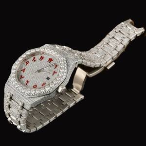 Nuevo Reloj de Lujo para Hombre, Color Rojo, Números Arábigos, Caja Redonda, Diamante Moissanita, Estilo Hip Hop, a la Moda - Product Image 3