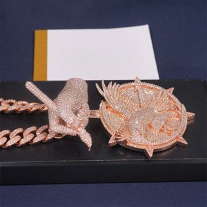 Juego completo de plata 925 con baño de oro rosa y zafiros VVS en un disco redondo con diseño de pájaro. Cruz personalizada, joyería de moda más vendida. - Product Image 3