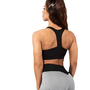 Women Solid Black Seamless Scoop Neck Racerback Sports <b>Bra</b> High Support Yoga Fitness Wear Breathable Quick Dry Four Way <b>Stretch</b> - Product Image 3