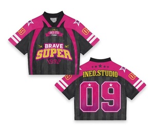 Maillot de football américain professionnel personnalisé à manches courtes, style streetwear tendance, avec logo imprimé, coupe courte et ample en maille - Product Image 3