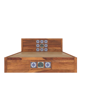 Lit plateforme en bois massif de palissandre CIA Industries, taille King/Queen, design rustique, lattes réglables, tiroir de rangement, base décorative - Product Image 3