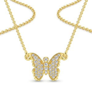 Trendy Women's fashion Jewelry Custom Insect Style Butterfly 10K <b>Solid</b> <b>Gold</b> Sparkling Natural Diamond Necklace Fine <b>pendant</b> Gift - Product Image 1