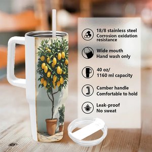 Custom Branded Tumbler 40oz Stainless Steel Travel <b>Mug</b> With Lemon Door Design For Outdoor Use - Product Image 5