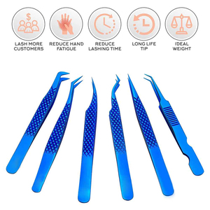 Custom Stainless Steel Professional Blue Eyelash Extension Tweezers Precision Durable Perfect Grip Volume <b>Lashes</b> - Product Image 3