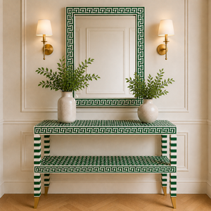Table console tendance en os incrusté avec cadre de miroir et étagère, bureau d'entrée, mobilier d'appoint pour couloir, dernière collection 2026 pour la décoration d'entrée - Product Image 6