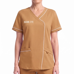Uniforme Médico para Mujer, Blusa de Manga Corta con Cuello en V y Pantalón, Ropa de Trabajo Médica con Bolsillos Delanteros y Ribete, Logotipo Personalizado para el Sector Salud - Product Image 2