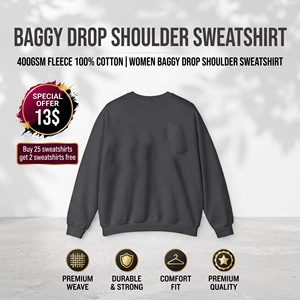 Sweat-shirt ample à épaules tombantes pour femme, en molleton de coton 400 GSM, col rond, manches longues, coupe oversize - Product Image 2