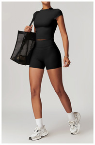 Conjunto de yoga sin costuras de 2 piezas para mujer, leggings de cintura alta y sujetador deportivo con cuello redondo - Product Image 3