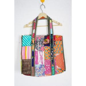 Indian Cartoon <b>Patchwork</b> Long Handle Tote <b>Bag</b> Cotton Eco-Friendly Boho Market for Wedding Bridesmaid Gift - Product Image 1
