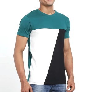 Premium Quality <b>Men's</b> Color Blocked Short Sleeve T-Shirt Mono Print V-neck Casual Wear Regular Fit Woven Cotton Breathable - Product Image 2